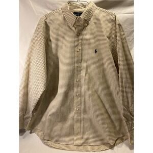 Ralph Lauren Shirt Mens 17.5" 34/35  Custom Fit Yellow Windowpane Dress Shirt